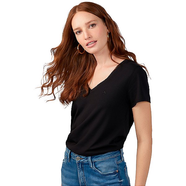 Blusa Dudalina Decote V OU24 Preto Feminino