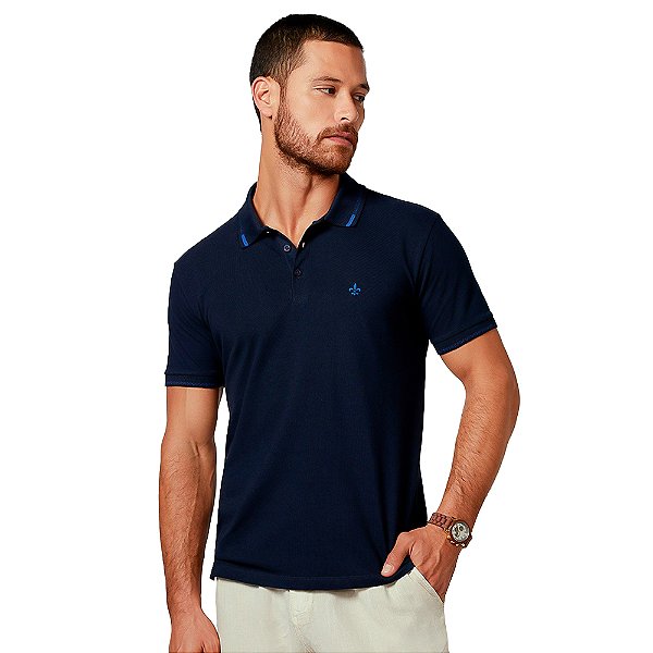 Camisa Polo Dudalina Piquet Jacquard IN24 Marinho Masculino