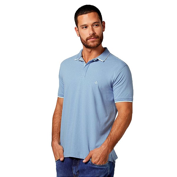 Camisa Polo Dudalina Maquinetada OU24 Azul Claro Masculino