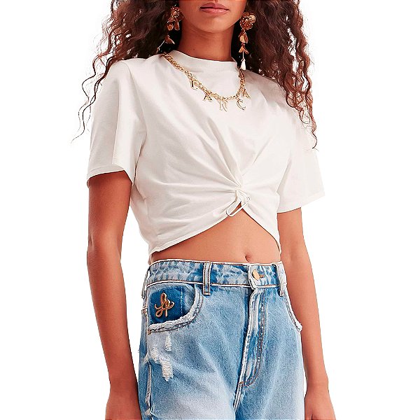 Camiseta Cropped Lança Perfume Chain OU24 Off White Feminino