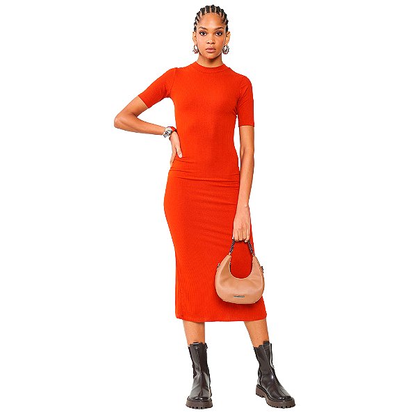 Vestido Canelado Colcci Slim OU24 Laranja Feminino