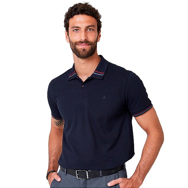 Camisa Polo Dudalina Piquet Jacquard OU24 Marinho Masculino