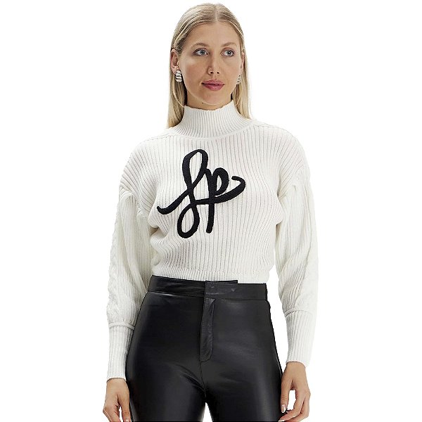 Blusa Tricot Lança Perfume Bordada Ou24 Off White Feminino