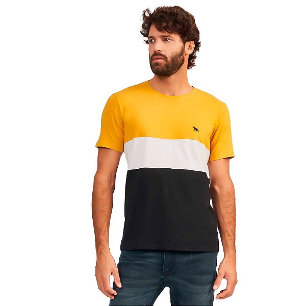Camiseta Acostamento Listras Ou24 Amarelo Masculino