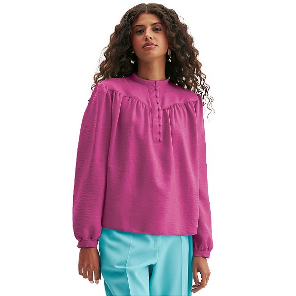 Blusa Lança Perfume Manga Longa Button Ou24 Rosa Feminino