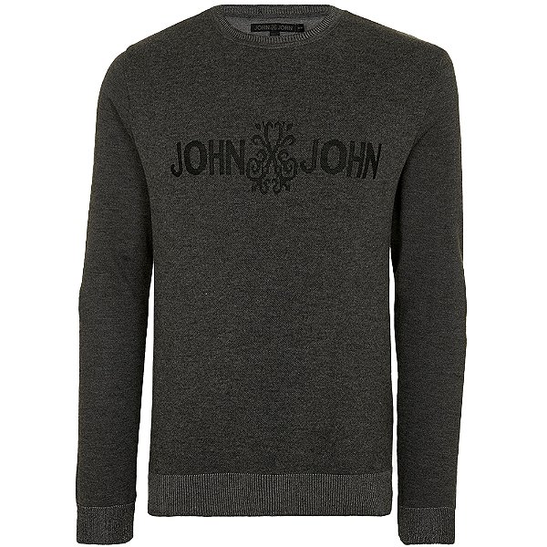 Suéter Tricot John John Logo In24 Cinza Masculino