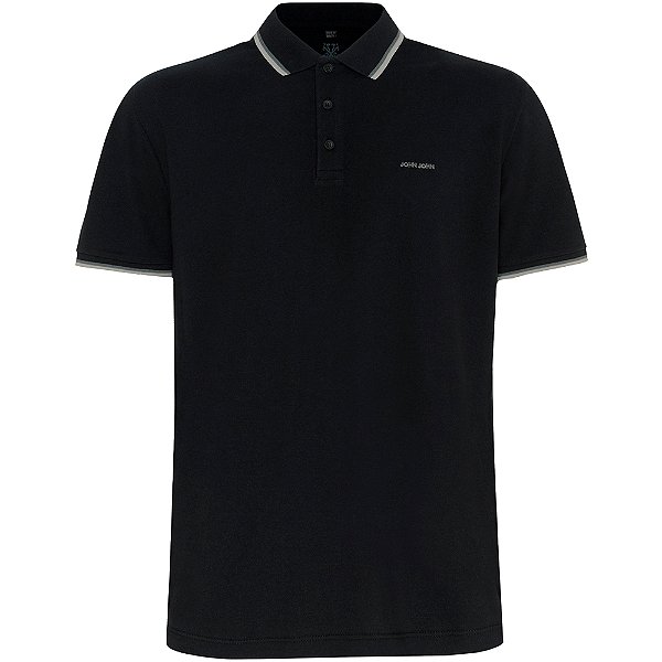 Camisa Polo John John Relaxed 2 Lines In24 Preto Masculino
