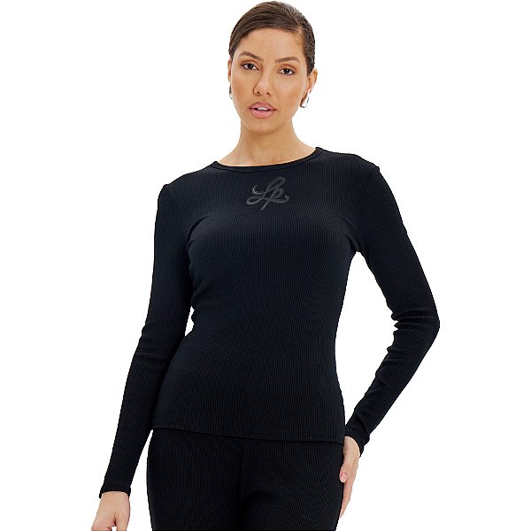 Blusa Lança Perfume Canelada Manga Longa In24 Preto Feminino