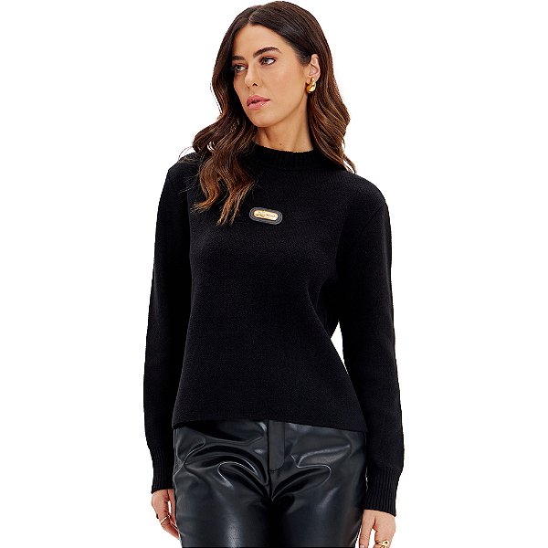 Blusa Tricot Lança Perfume Bordado In24 Preto Feminino