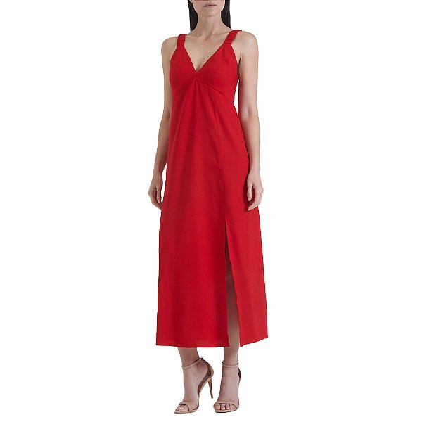 Vestido Linho Forum Acinturado In24 Vermelho Feminino