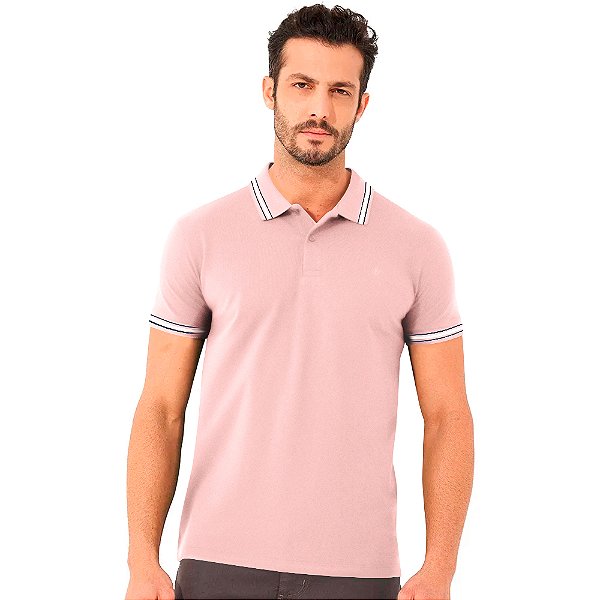 Camisa Polo Forum Lines In24 Rosa Flutter Masculino