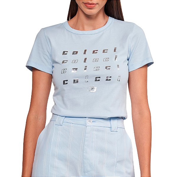 Camiseta Colcci Slim Foil In24 Azul Feminino
