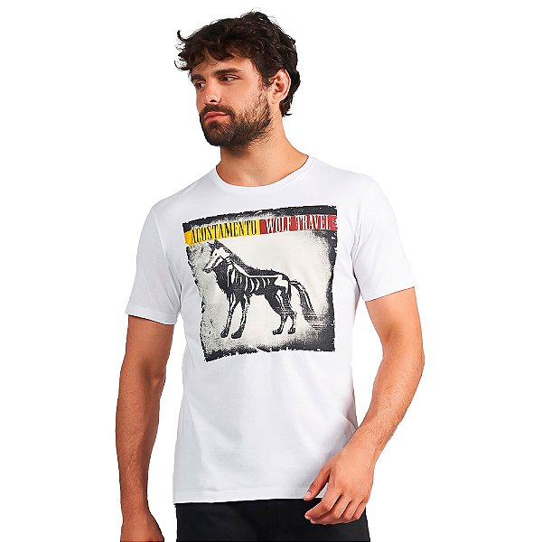 Camiseta Acostamento Wolf Travel In24 Branco Masculino
