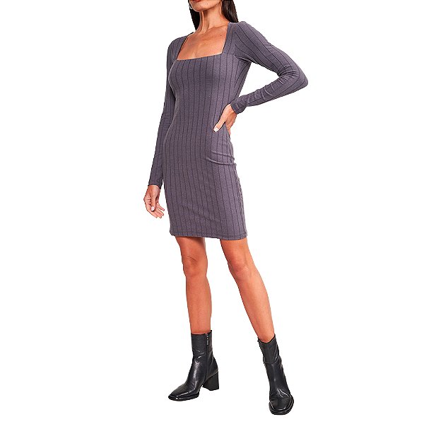Vestido Canelado Colcci Slim In24 Cinza Feminino
