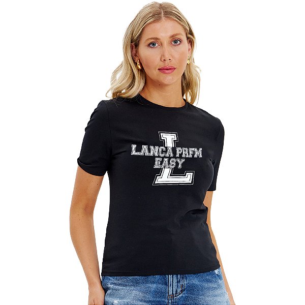 Camiseta Easy Lança Perfume Letter In24 Preto Feminino