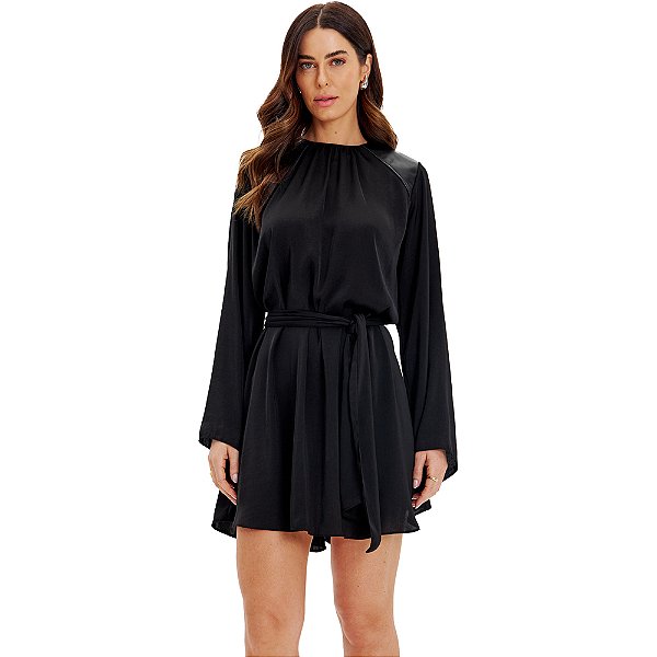 Vestido Curto Lança Perfume Manga Ampla In24 Preto Feminino