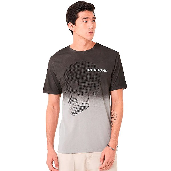Camiseta John John Regular Skull Dots In24 Cinza Masculino