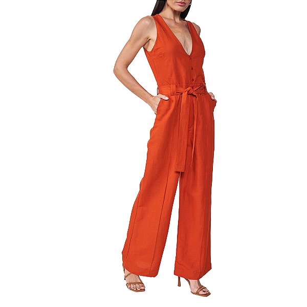 Macacão Linho Colcci Comfort In24 Laranja Feminino
