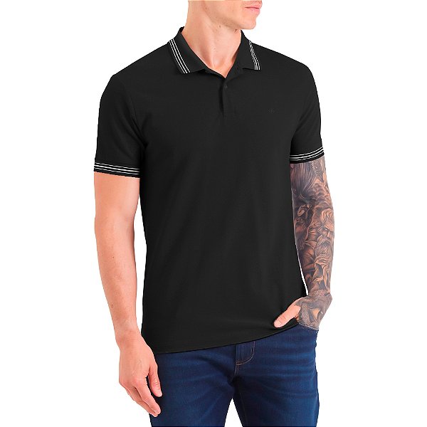 Camisa Polo Forum Lines In24 Preto Masculino