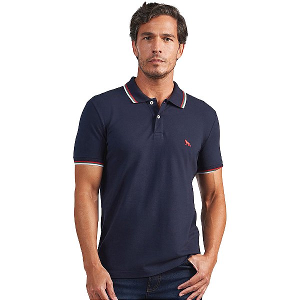 Camisa Polo Acostamento 3 Lines In24 Marinho Masculino