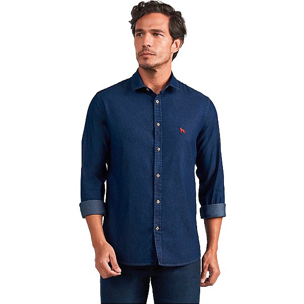 Camisa Jeans Acostamento Slim In24 Azul Masculino