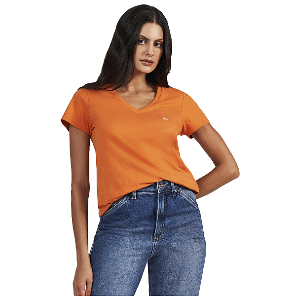 Camiseta Acostamento Gola V In24 Laranja Feminino