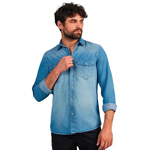 Camisa Jeans Acostamento Basic In24 Preto Masculino