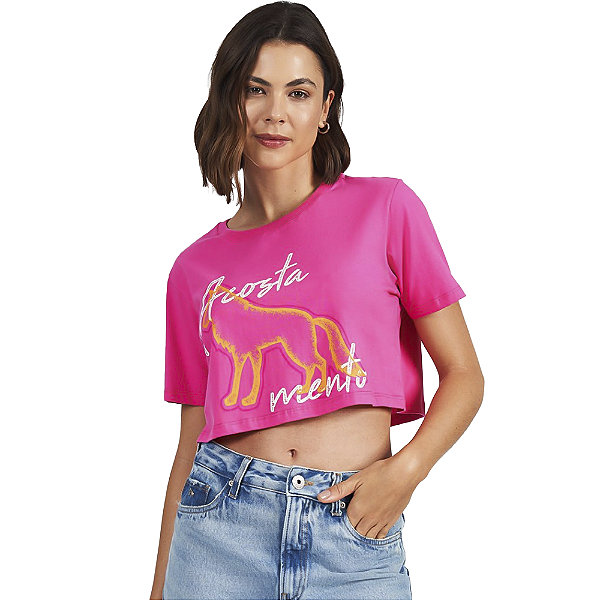 Camiseta Acostamento Fashion In24 Rosa Fuchsia Feminino