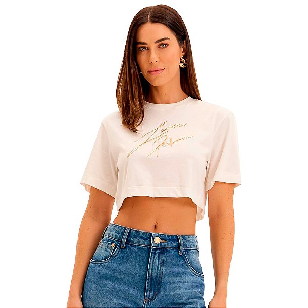 Camiseta Cropped Lança Perfume Pr25 Off White Feminino