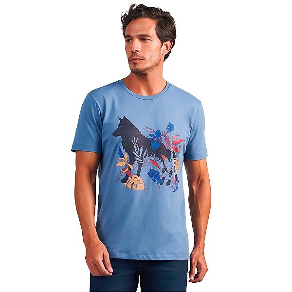Camiseta Acostamento Casual Estampada In24 Azul Masculino