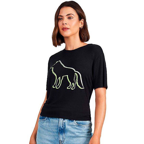 Camiseta Acostamento Wolf Logo In24 Preto Feminino