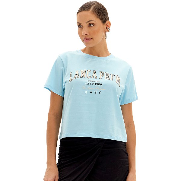 Camiseta Easy Lança Perfume Estampada Pr25 Azul Feminino