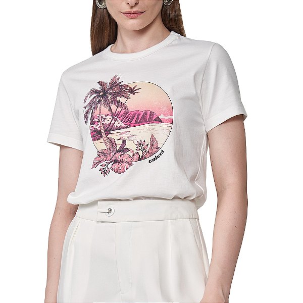 Camiseta Colcci Estampada Pr25 Off White Feminino