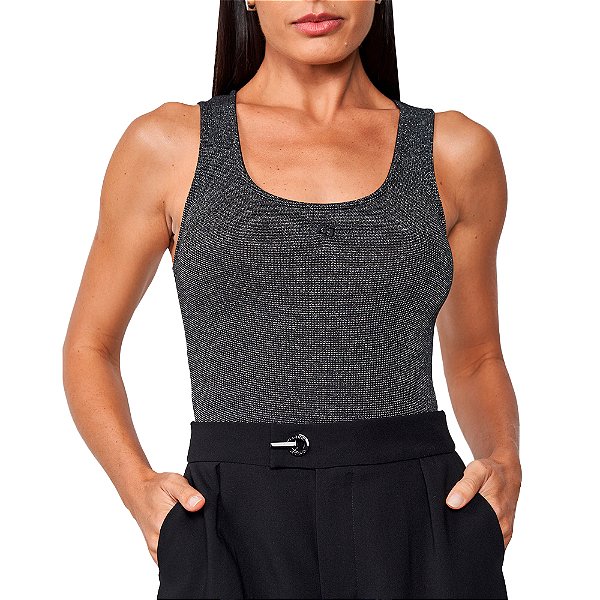 Regata Colcci Metalizada Slim Pr25 Preto e Prata Feminino