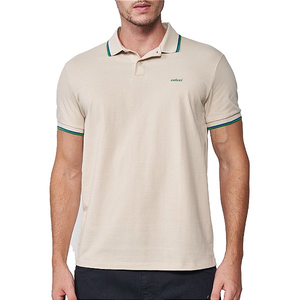 Camisa Polo Colcci 2 Lines Pr25 Bege Taupe Masculino