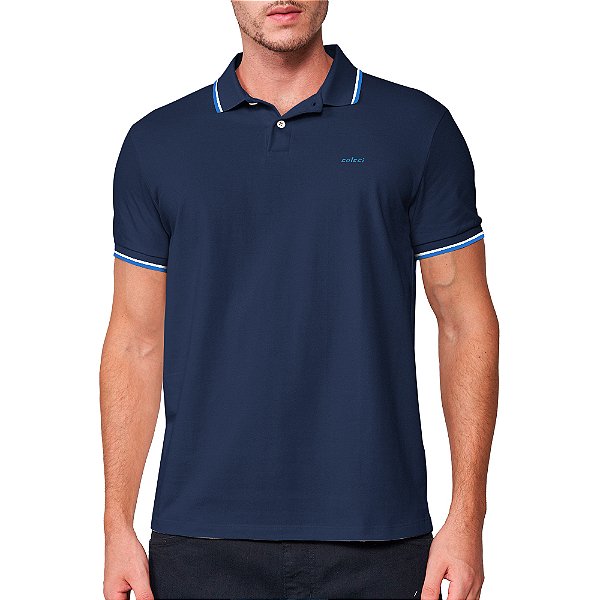 Camisa Polo Colcci 2 Lines Pr25 Azul Darkness Masculino