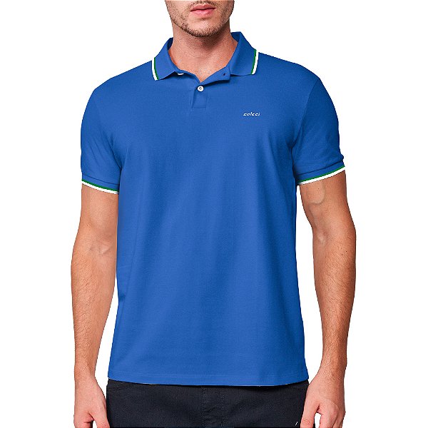 Camisa Polo Colcci 2 Lines Pr25 Azul Urano Masculino
