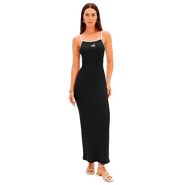 Vestido Canelado Lança Perfume Cut Off Pr25 Preto Feminino