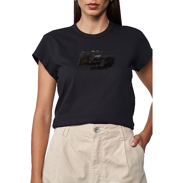 Camiseta Colcci Bordada Pr25 Preto Feminino