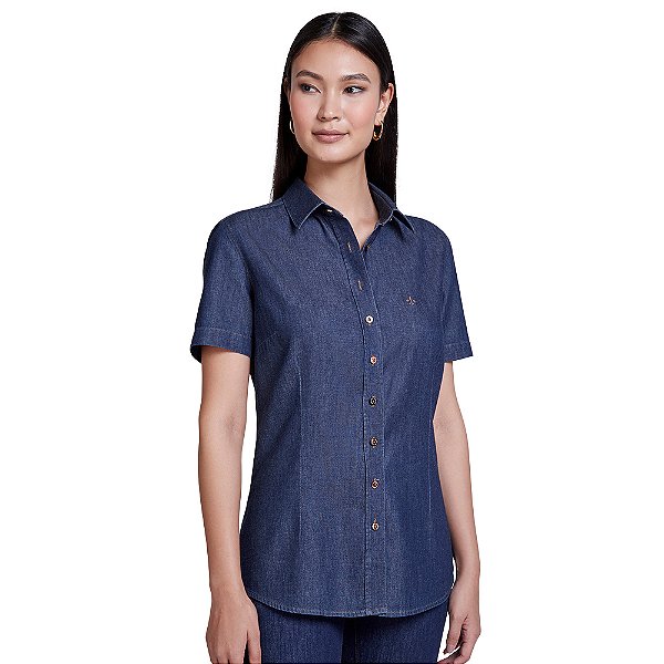 Camisa Jeans Dudalina Essentials Slim In24 Azul Feminino