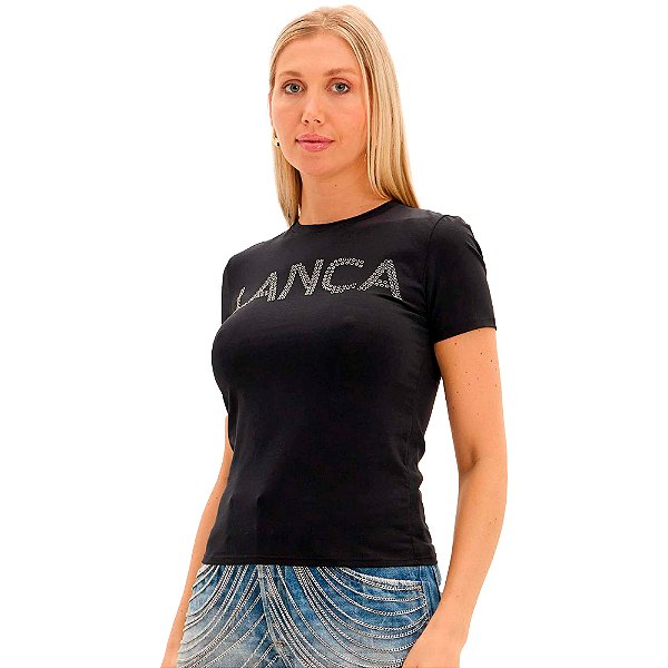 Camiseta Lança Perfume Baby Look Name Pr25 Preto Feminino