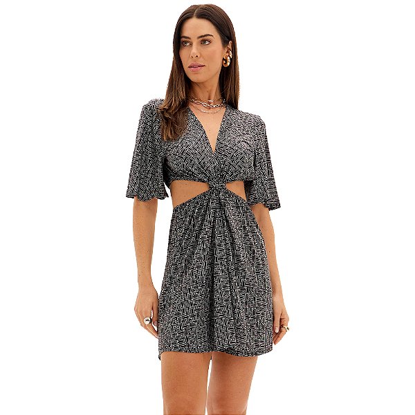 Vestido Easy Lança Perfume Decote V Pr25 Cinza Feminino