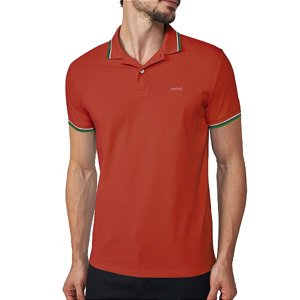 Camisa Polo Colcci 3 Lines Pr25 Laranja Ginger Masculino