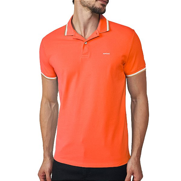 Camisa Polo Colcci 3 Lines Pr25 Laranja Purpurina Masculino