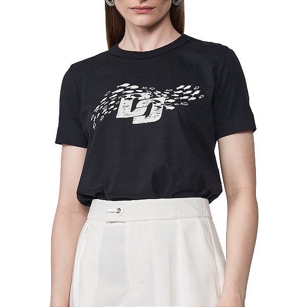 Camiseta Colcci Fishes Pr25 Preto Feminino