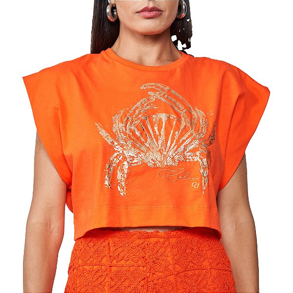 Camiseta Colcci Loose Pr25 Laranja Purpurina Feminino