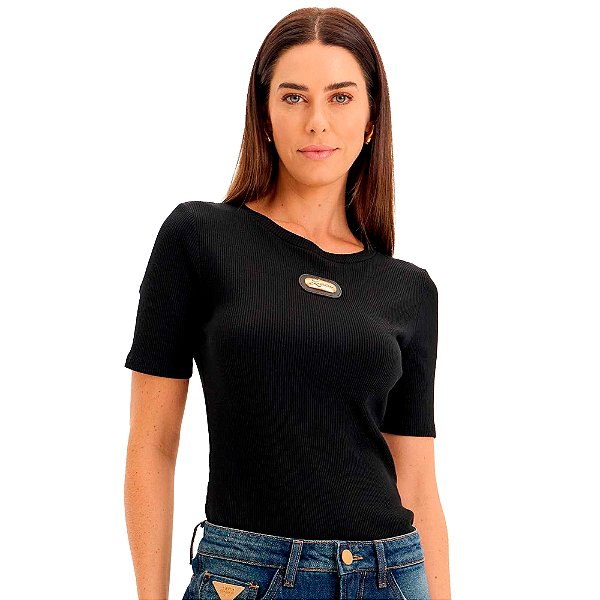 Blusa Canelada Lança Perfume Manga Pr25 Preto Feminino