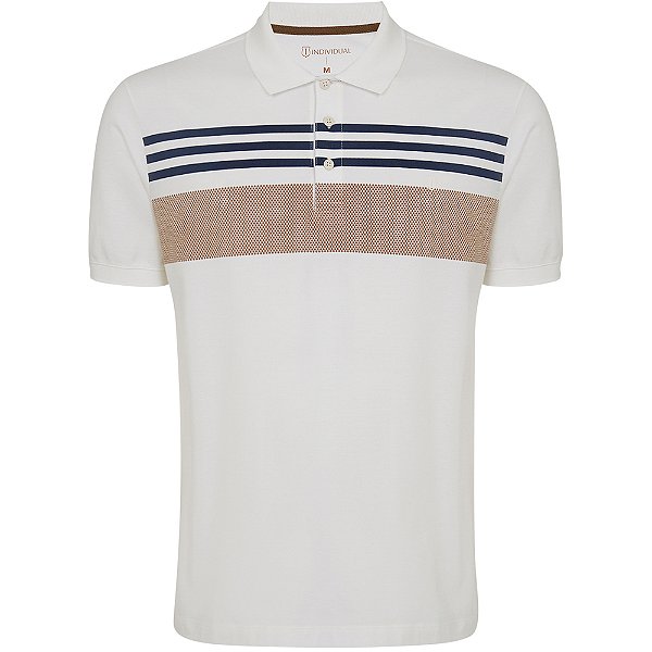 Camisa Polo Individual Listras In24 Off White Masculino