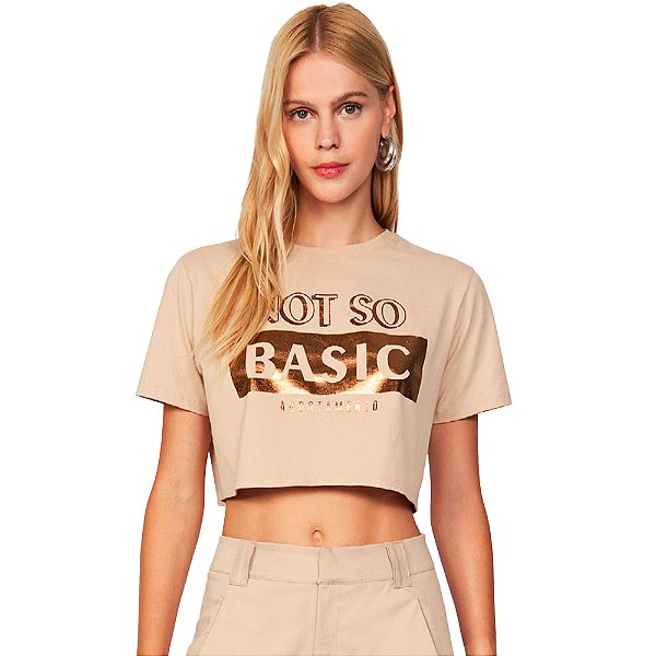 Blusa Acostamento Cropped Pr25 Bege Feminino
