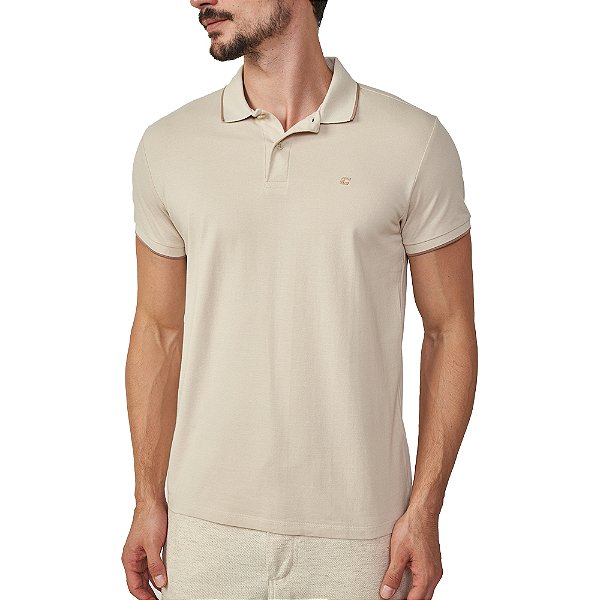 Camisa Polo Colcci Logo Line Pr25 Bege Taupe Masculino
